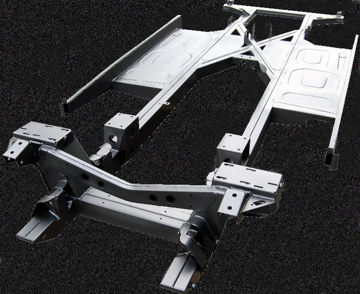 Our BJ-7 Chassis - with optional wishbone and engine mount re-inforcements, adjustable shock mounts and floors fitted.